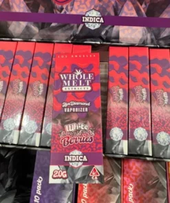 Whole Melt White Berries vape with white berry flavor profile and elegant packaging design