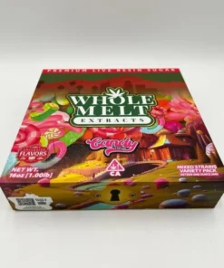 Whole Melt Candy Edition premium live resin sugar with golden crystalline texture, sweet terpene profile, and lab-tested cannabis concentrate in sealed jar