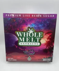 Whole Melt Exotic Edition premium live resin sugar with golden crystalline texture, rich terpene profile, and lab-tested cannabis concentrate in sealed jar