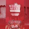 Whole Melt Cherry Belts vape with red cherry candy belts and sugar-coated sour strips visuals