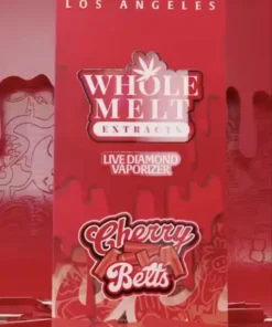 Whole Melt Cherry Belts vape with red cherry candy belts and sugar-coated sour strips visuals