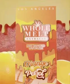 Whole Melt Orange Petrol vape with bright orange slices and bold fuel-inspired design